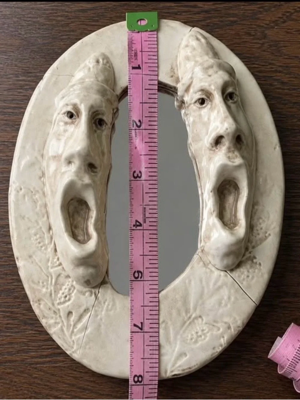 Decorative Cream Ceramic Face Mirror - Unique Wall Decor